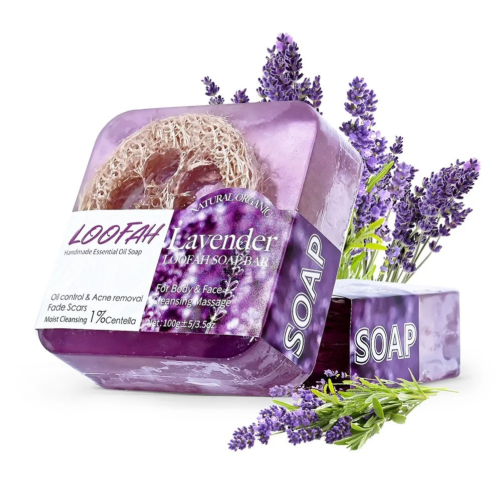 Lavender Oil - สบู่น้ำมันหอมระเหยลาเวนเดอร์ออร์แกนิก 100 กรัม สำหรับทำความสะอาดร่างกาย ใบหน้า และมือ
