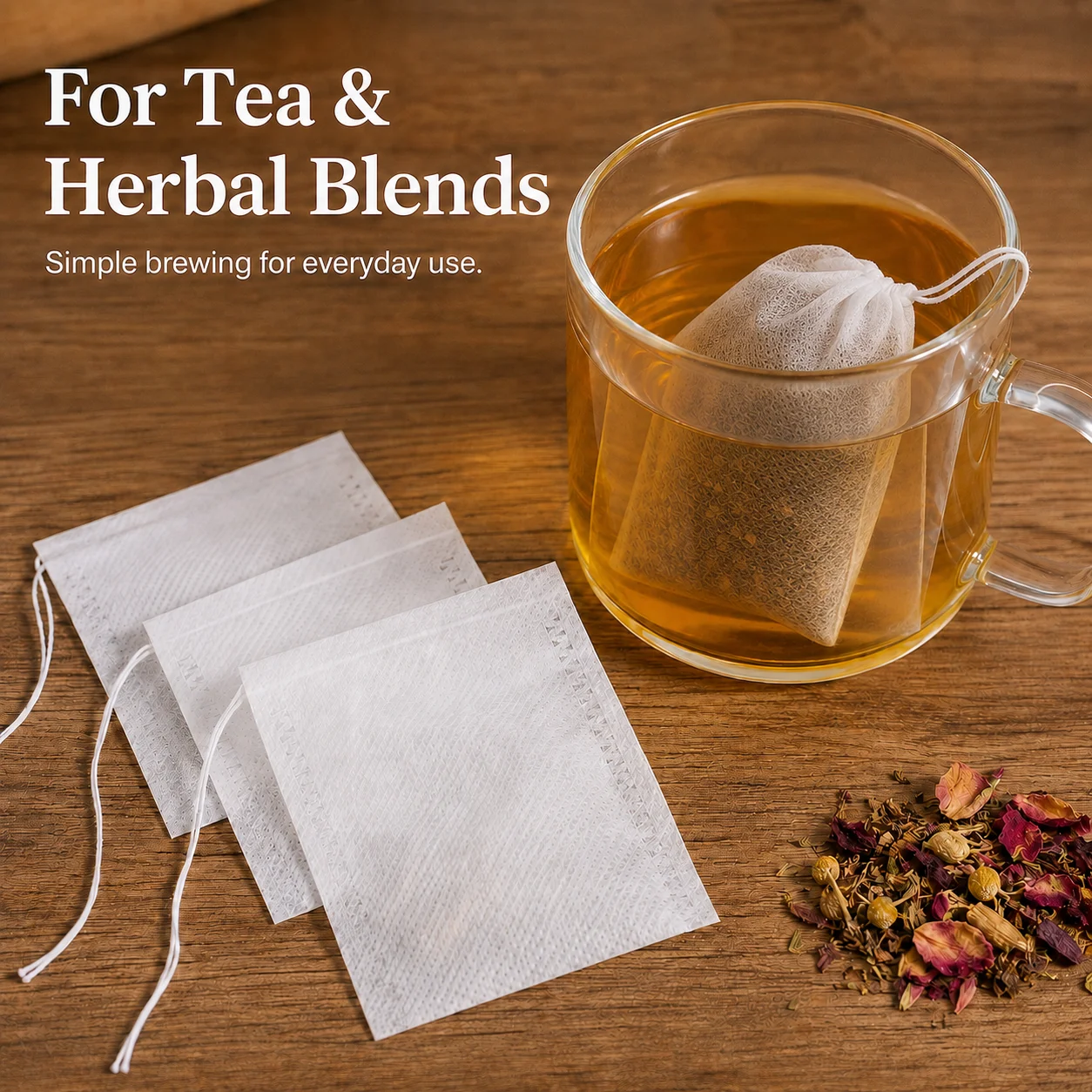 Herbal Tea - ถุงกรองชาแบบใช้แล้วทิ้ง 100 ชิ้น พร้อมเชือกผูก ถุงผ้าไม่ทอสำหรับชาใบ สมุนไพร